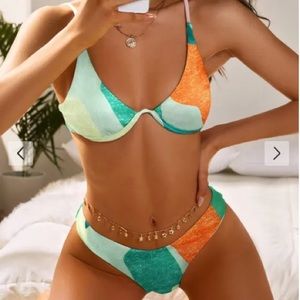 Zaful Ribbed Colorblock Monowire Bikini - M